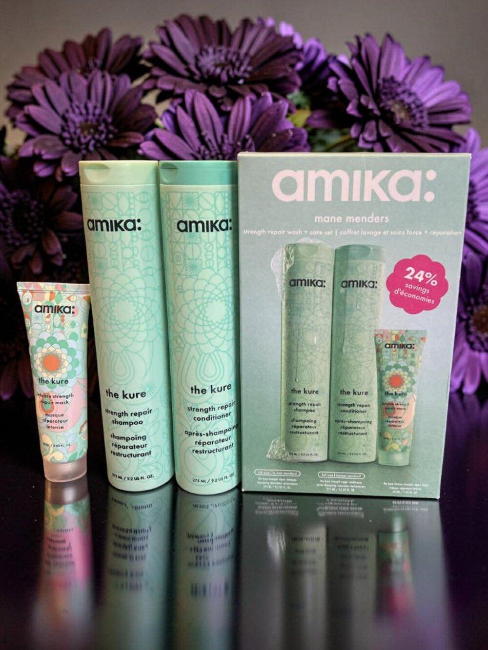 Amika Mane Menders The Kure Strength Repair Shampoo Conditioner 9.2 oz Mask 2 oz